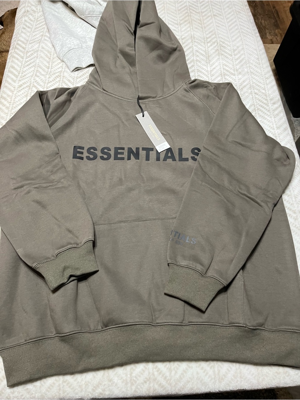Essentials Men’s Olive Crewneck Logo Hoodie Large